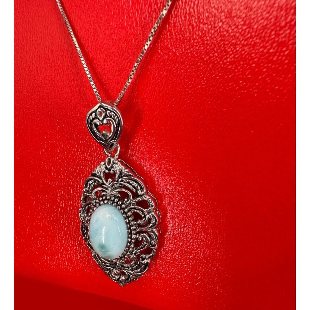 BBJ Signed Cabochan Blue Sodalite Sterling Silver Pendant Chain Necklace - Picture 3 of 11